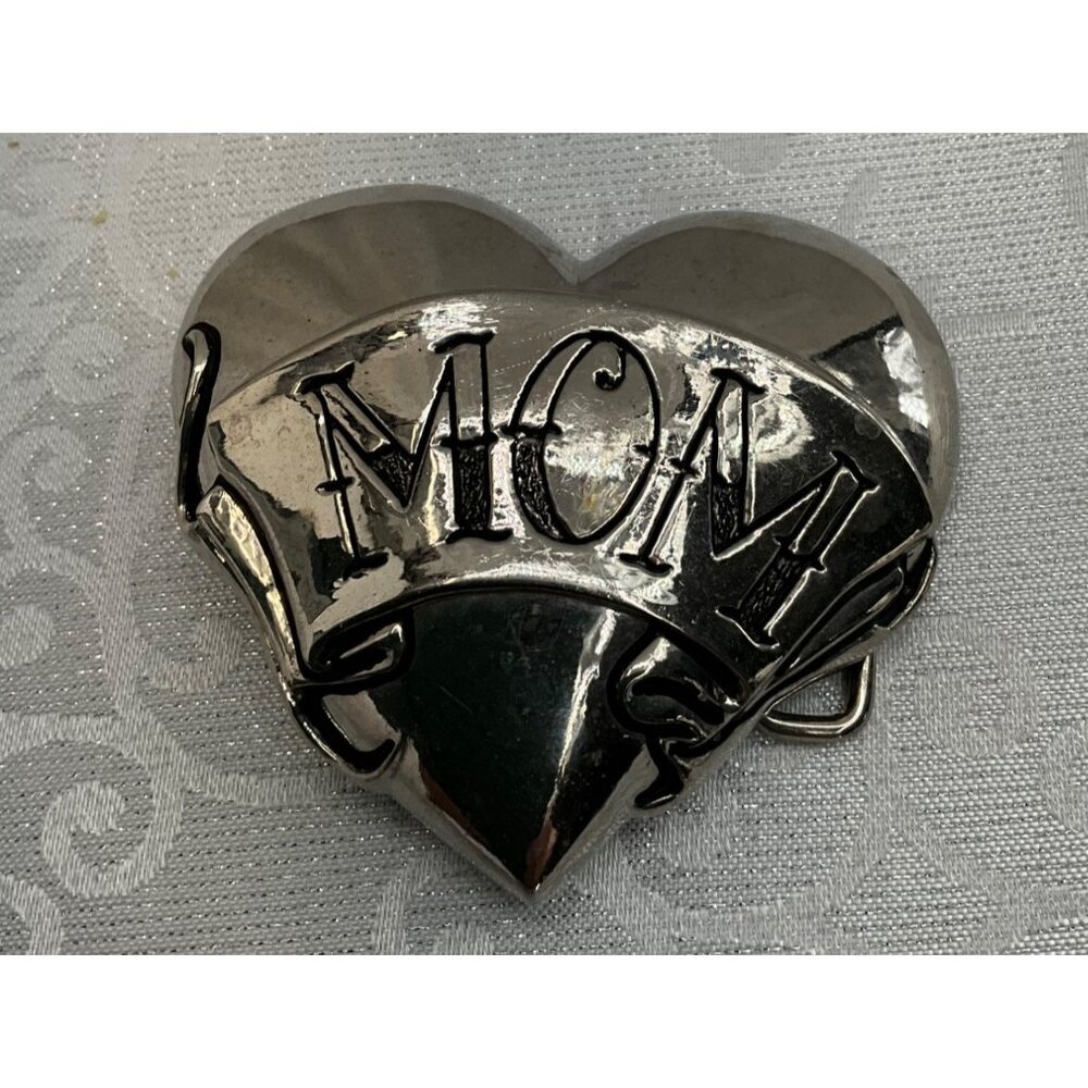 Rock Rebel Heart-Shaped Metal‎ "Mom" Belt Buckle